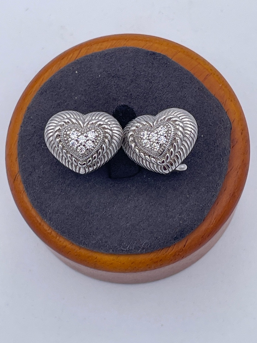 Judith Ripka Sterling Silver 925 CZ Puffy Heart Omega Back Earrings Thailand